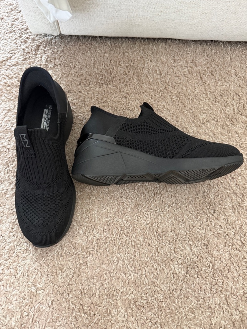 Skechers Women's Black Slip-On Knit Platform Sneakers